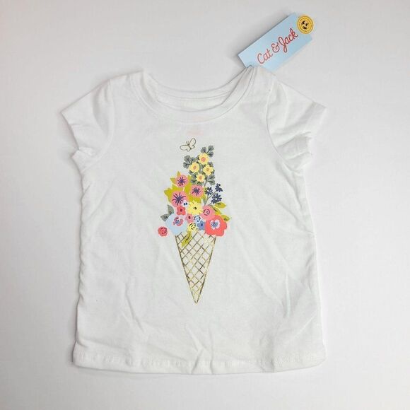 Toddler Girls Floral Ice Cream Short Sleeve T-Shirt Cat & Jack White NEW - Picture 1 of 1